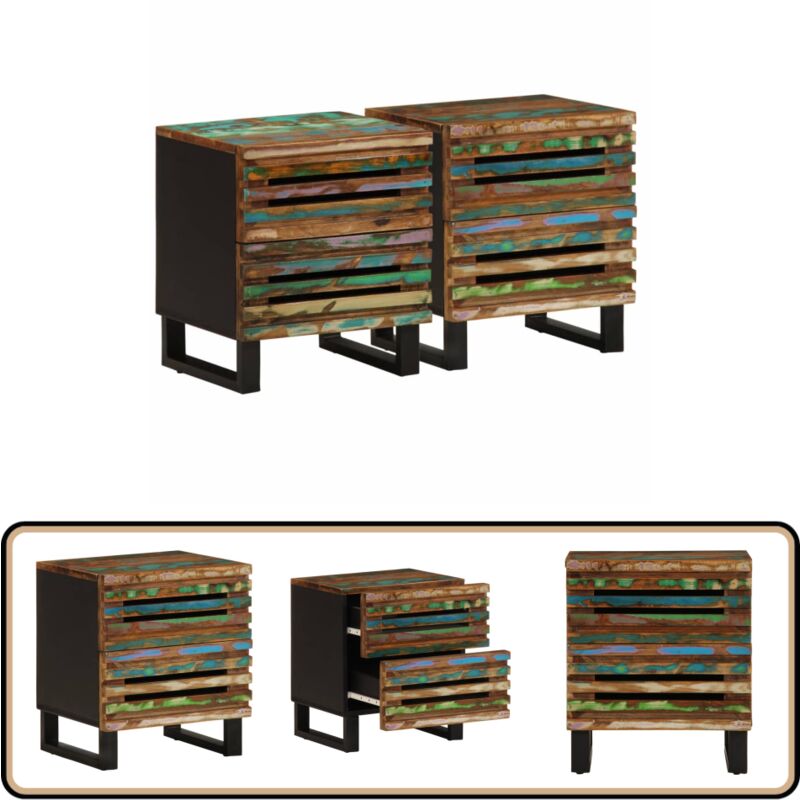 Tables de chevet 2 pcs 40x34x46 cm bois massif de récupération - Table De Chevet Industrielle - Meuble De Chambre - Table De Nuit - Meubles Design
