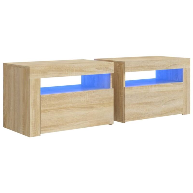 Tables de chevet 2 pcs avec led Chêne Sonoma 60x35x40 cm