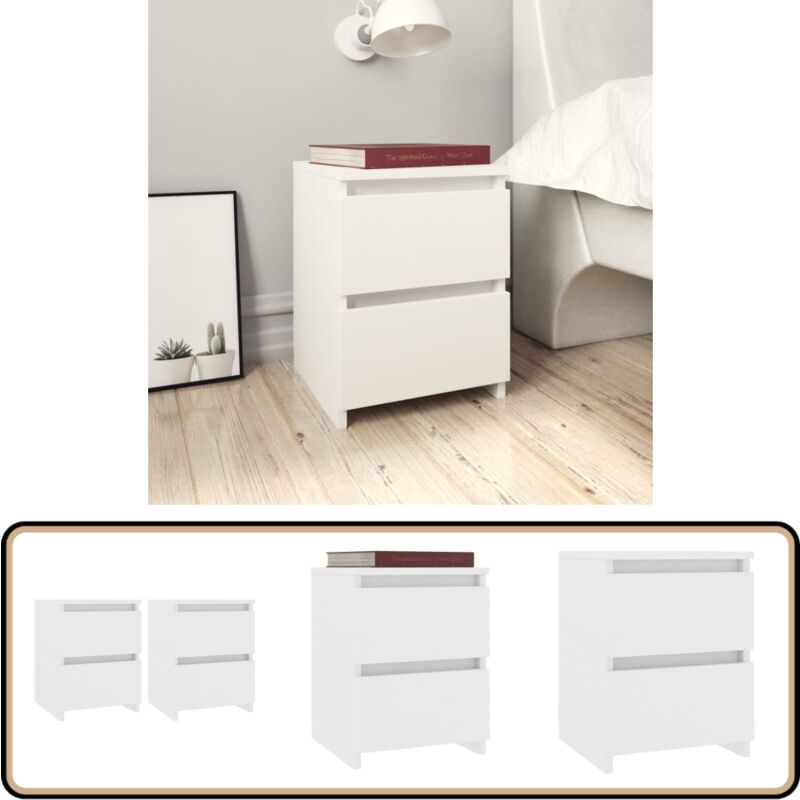 Tables de chevet 2 pcs Blanc 30x30x40 cm Bois d'ingénierie - Table De Chevet - Meuble De Chambre - Commode - Tiroir - Blanc