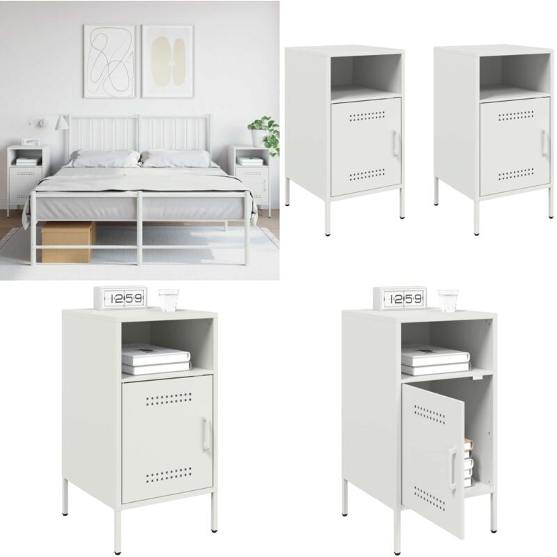 Tables de chevet 2 pcs blanc 36x39x68 cm acier - Table De Chevet Industrielle - Meuble De Chambre - Table De Nuit - Rangement Intérieur - Design