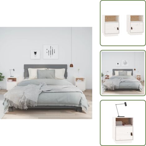 Tables de chevet 2 pcs Blanc 40x34x55 cm Bois de pin massif - Table De Chevet - Meuble De Chambre - Commode - Nuit - Bois Massif