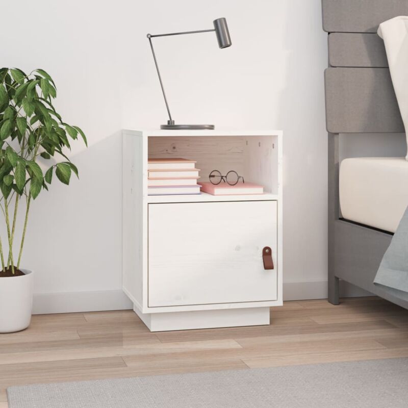 Table de chevet Blanc 40x34x55 cm Bois de pin solide Vidaxl
