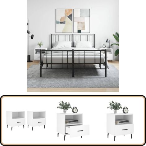 Tables de chevet 2 pcs blanc 40x35x47,5 cm bois d’ingénierie - Table De Chevet - Meuble De Chambre - Armoire De Chevet - Commode - Design Moderne