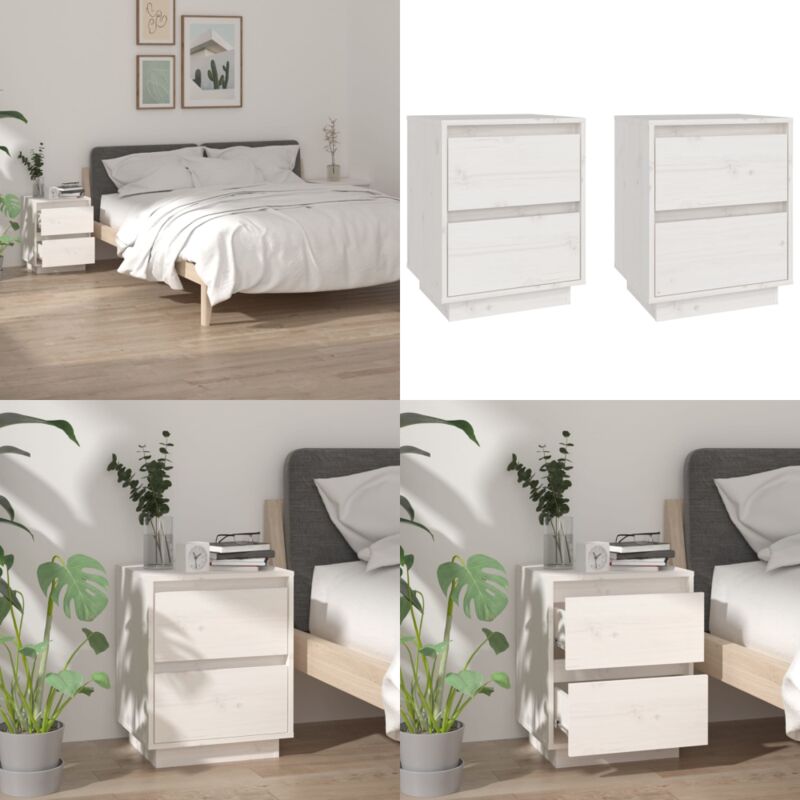 Tables de chevet 2 pcs Blanc 40x35x50 cm Bois de pin solide - Table De Chevet - Meuble De Chambre - Table D'appoint - Design Moderne - Bois De Pin
