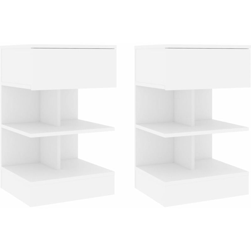 Réglez 2 tables de chevet avec tiroir et 4 dysparts ouverts Design moderne diverses couleurs Couleur : Blanc