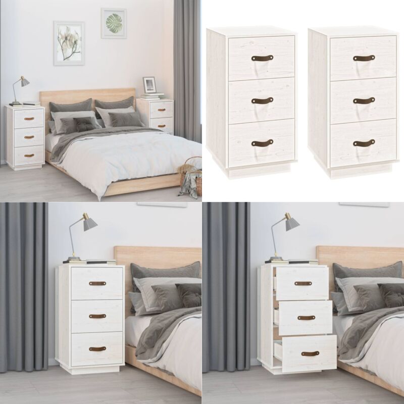Tables de chevet 2 pcs Blanc 40x40x75 cm Bois de pin massif - Table De Chevet - Meuble De Chambre - Table Nuit - Commode - Bois De Pin - Home & Living