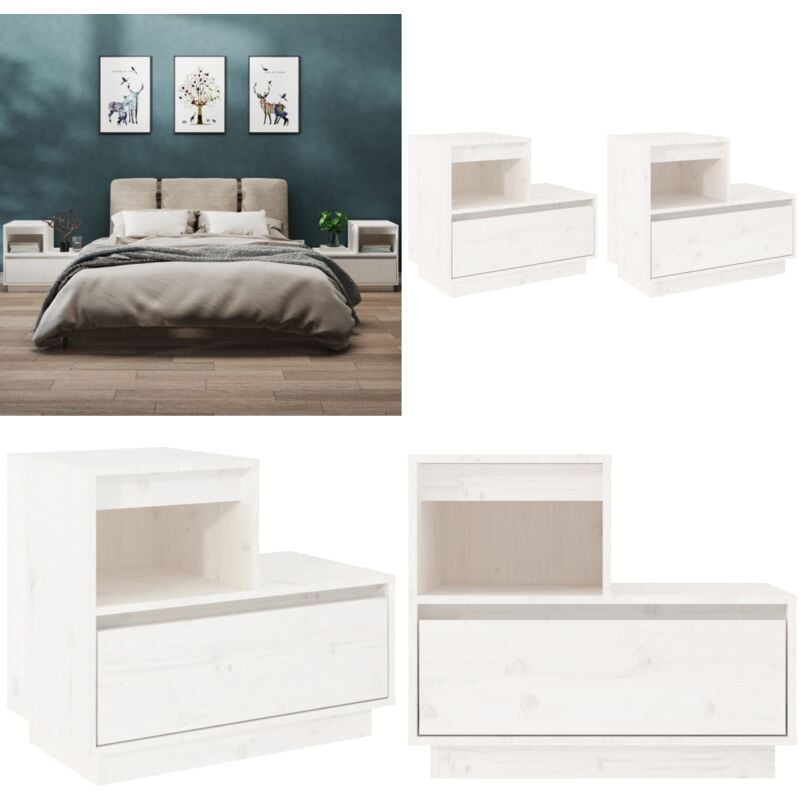 Tables de chevet 2 pcs Blanc 60x34x51 cm Bois de pin solide - Table De Chevet - Meuble De Chambre - Commode - Mobilier - Bois Massif - Home & Living