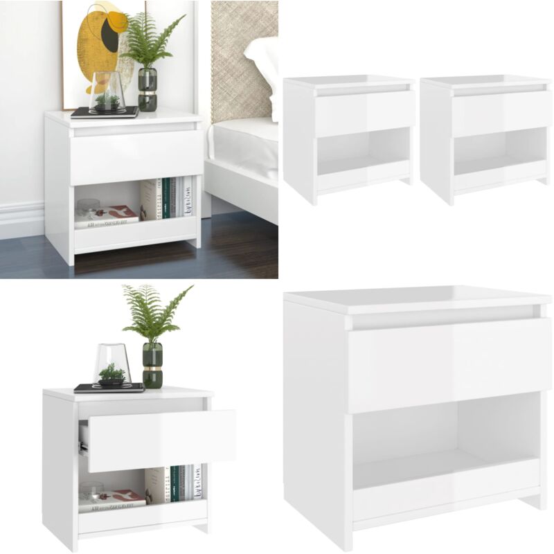 Tables de chevet 2 pcs Blanc brillant 40x30x39 cm Aggloméré - Table De Chevet - Meuble De Chambre - Commode - Rangement - Bureau - Home & Living