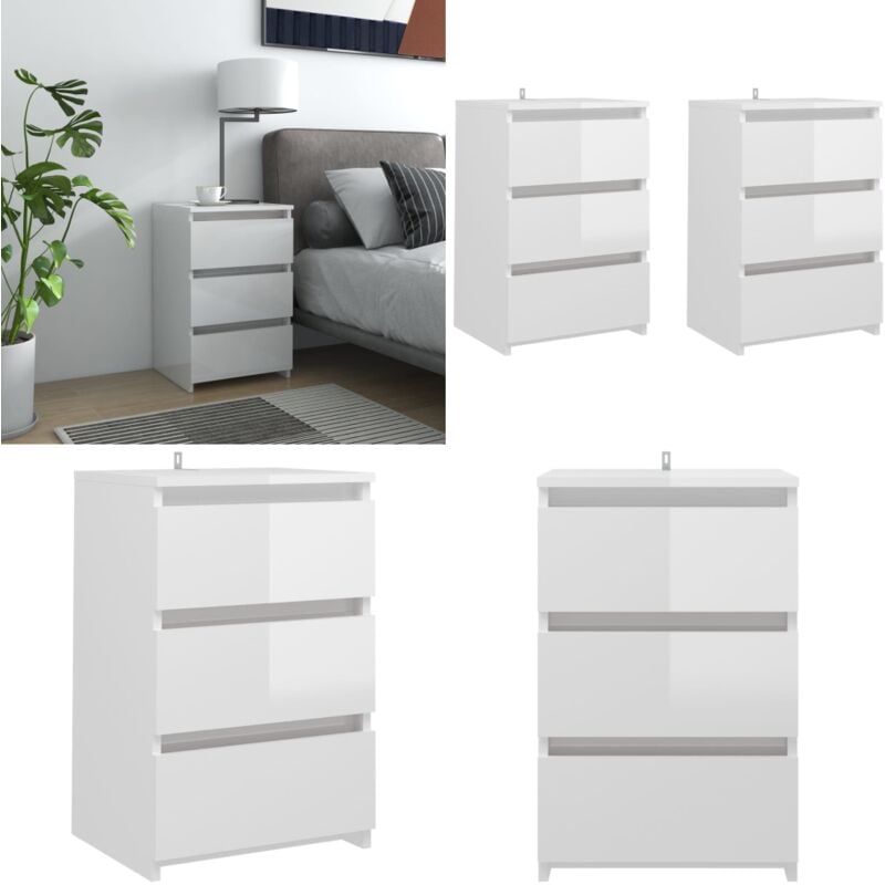 Tables de chevet 2 pcs Blanc brillant 40x35x62,5 cm Aggloméré - Table De Chevet - Meuble De Chambre - Commode - Tiroir - Blanc - Home & Living