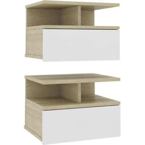 Tables De Chevet 2 Pcs Blanc Et Chene Sonoma 40x31x27cm 800416