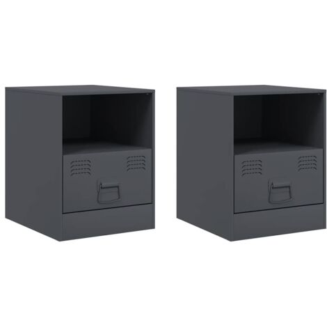Tables de chevet 2 pcs  Cabinet de chevet  Table de nuit anthracite 34,5x39x44 cm acier
