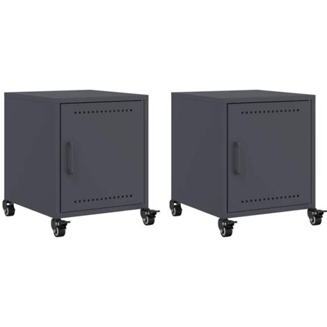 Tables de chevet 2 pcs  Cabinet de chevet  Table de nuit anthracite 36x39x43,5 cm acier