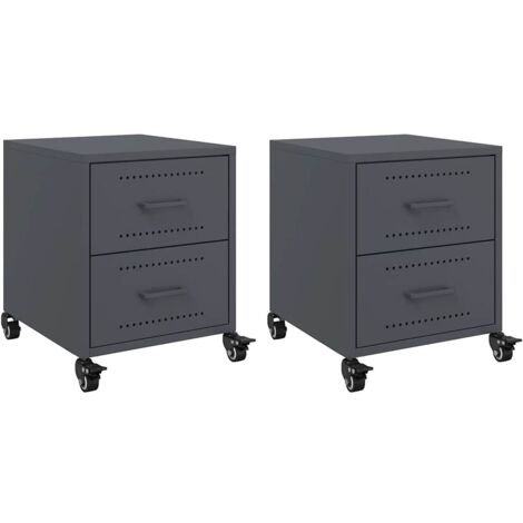 Tables de chevet 2 pcs  Cabinet de chevet  Table de nuit anthracite 36x39x43,5 cm acier