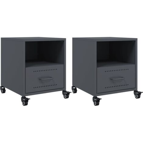 Tables de chevet 2 pcs  Cabinet de chevet  Table de nuit anthracite 36x39x43,5 cm acier