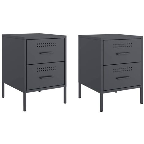 Tables de chevet 2 pcs  Cabinet de chevet  Table de nuit anthracite 36x39x50,5 cm acier