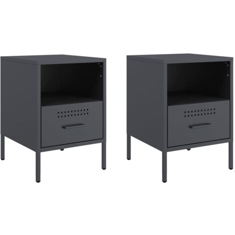 Tables de chevet 2 pcs  Cabinet de chevet  Table de nuit anthracite 36x39x50,5 cm acier
