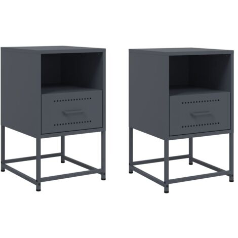 Tables de chevet 2 pcs  Cabinet de chevet  Table de nuit anthracite 36x39x60,5 cm acier