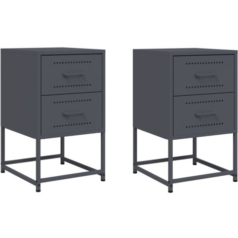 Tables de chevet 2 pcs  Cabinet de chevet  Table de nuit anthracite 36x39x60,5 cm acier