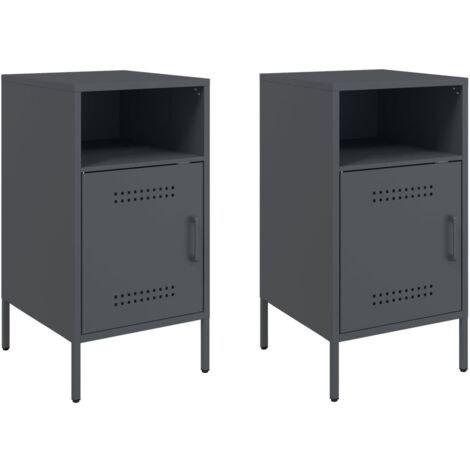 Tables de chevet 2 pcs  Cabinet de chevet  Table de nuit anthracite 36x39x68 cm acier