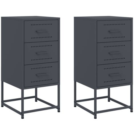 Tables de chevet 2 pcs  Cabinet de chevet  Table de nuit anthracite 36x39x78 cm acier