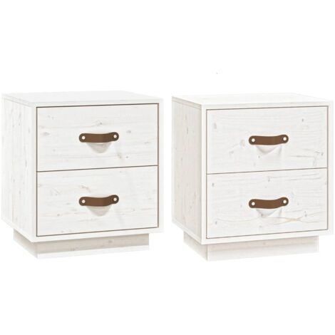 Tables de chevet 2 pcs  Cabinet de chevet  Table de nuit Blanc 40x34x45 cm Bois de pin massif