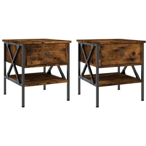 Tables de chevet 2 pcs Cabinet de chevet Table de nuit chêne fumé 40x42x45 cm bois d’ingénierie