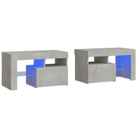 Tables de chevet 2 pcs  Cabinet de chevet  Table de nuit et lumières LED Gris béton 70x36,5x40 cm