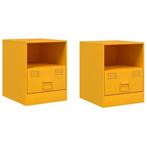 Tables de chevet 2 pcs  Cabinet de chevet  Table de nuit jaune moutarde 34,5x39x44 cm acier