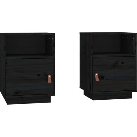 Tables de chevet 2 pcs  Cabinet de chevet  Table de nuit Noir 40x34x55 cm Bois de pin massif