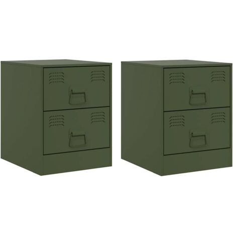 Tables de chevet 2 pcs Cabinet de chevet Table de nuit vert 34,5x39x44 cm acier