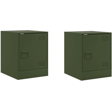 Tables de chevet 2 pcs Cabinet de chevet Table de nuit vert olive 34,5x39x44 cm acier
