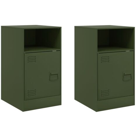 Tables de chevet 2 pcs Cabinet de chevet Table de nuit vert olive 34,5x39x62 cm acier