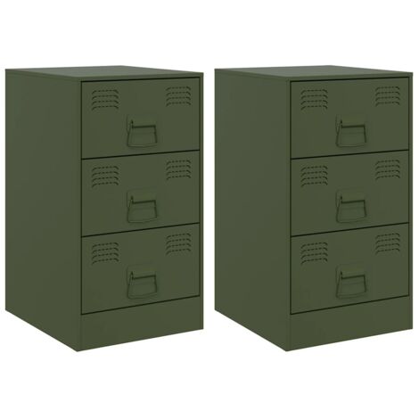 Tables de chevet 2 pcs Cabinet de chevet Table de nuit vert olive 34,5x39x62 cm acier