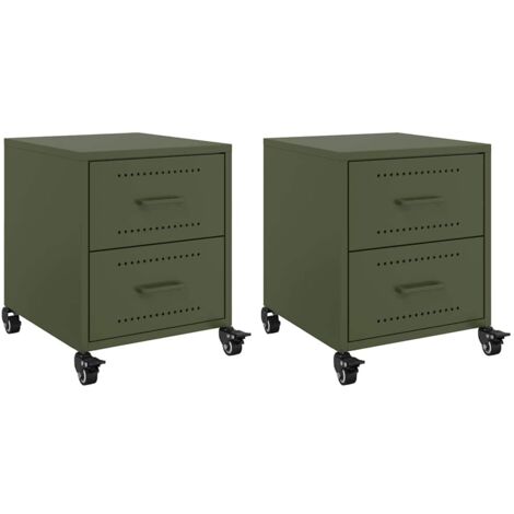 Tables de chevet 2 pcs Cabinet de chevet Table de nuit vert olive 36x39x43,5 cm acier