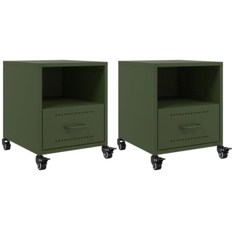 Tables de chevet 2 pcs Cabinet de chevet Table de nuit vert olive 36x39x43,5 cm acier
