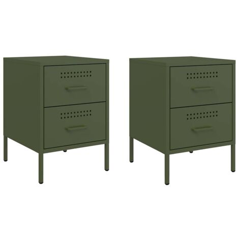 Tables de chevet 2 pcs Cabinet de chevet Table de nuit vert olive 36x39x50,5 cm acier