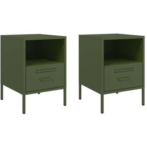 Tables de chevet 2 pcs Cabinet de chevet Table de nuit vert olive 36x39x50,5 cm acier