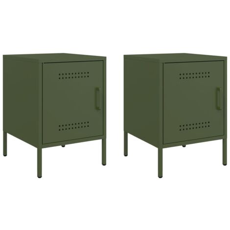 Tables de chevet 2 pcs Cabinet de chevet Table de nuit vert olive 36x39x50,5 cm acier