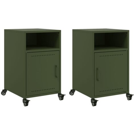 Tables de chevet 2 pcs Cabinet de chevet Table de nuit vert olive 36x39x59 cm acier