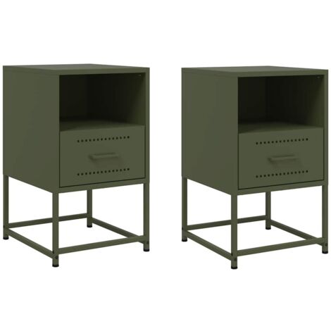 Tables de chevet 2 pcs Cabinet de chevet Table de nuit vert olive 36x39x60,5 cm acier