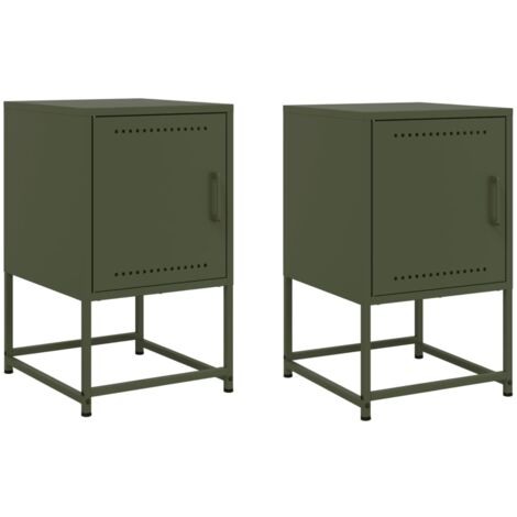 Tables de chevet 2 pcs Cabinet de chevet Table de nuit vert olive 36x39x60,5 cm acier
