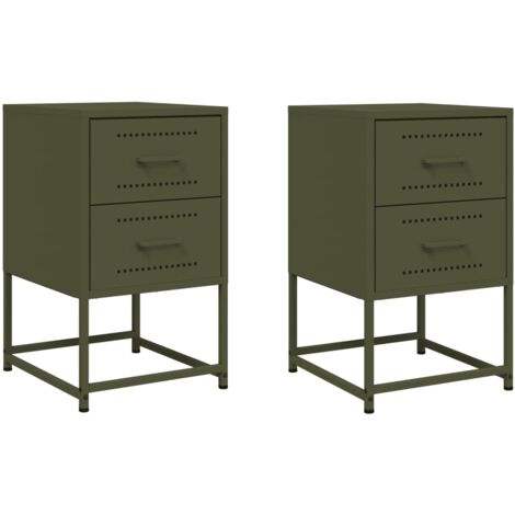 Tables de chevet 2 pcs Cabinet de chevet Table de nuit vert olive 36x39x60,5 cm acier
