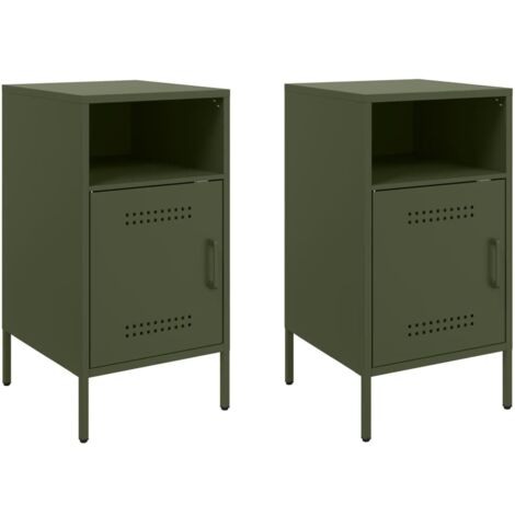 Tables de chevet 2 pcs Cabinet de chevet Table de nuit vert olive 36x39x68 cm acier