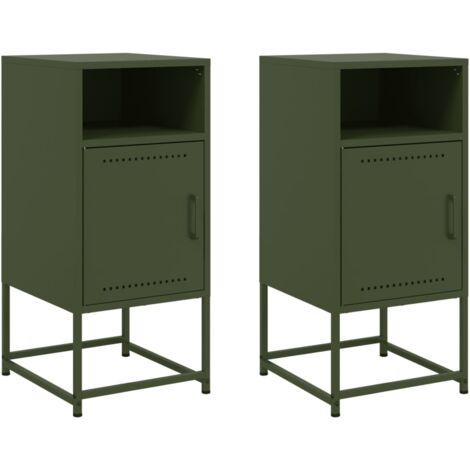 Tables de chevet 2 pcs Cabinet de chevet Table de nuit vert olive 36x39x78 cm acier