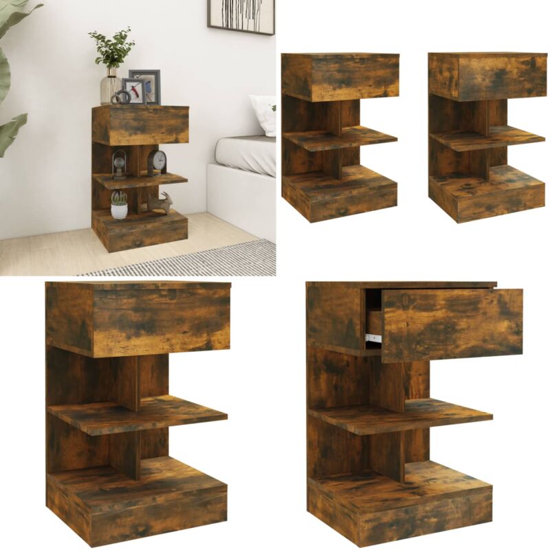 Tables de chevet 2 pcs chêne fumé 40x35x65 cm bois d'ingénierie - Table De Chevet - Meuble De Chambre - Table Nuit - Mobilier Moderne - Meuble Design