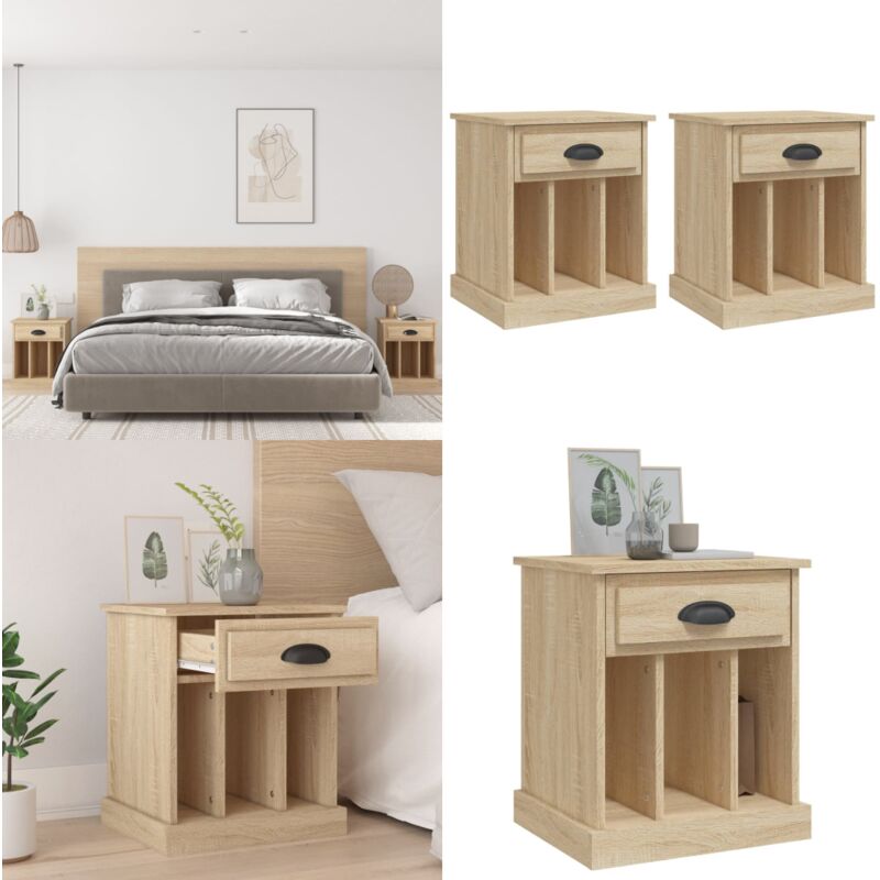 Tables de chevet 2 pcs chêne sonoma 43x36x50 cm - Table De Chevet - Meuble De Chambre - Commode - Nuit - Rangement - Home & Living
