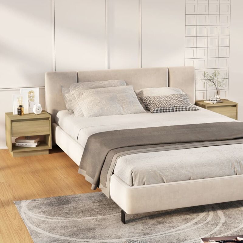 Lot de 2 Tables de chevet Tables d'appoint Tables de nuit Chêne sonoma 45x34x44 cm Aggloméré 76551