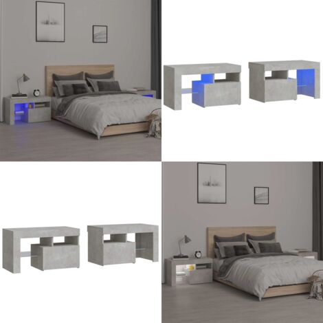 Tables de chevet 2 pcs et lumières LED Gris béton 70x36,5x40 cm - Table De Chevet - Meuble De Chambre - Luminaire LED - Éclairage RGB - Rangement Intérieur - Home & Living