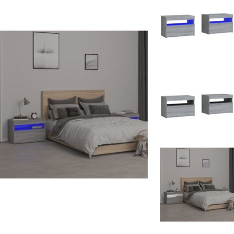 Tables de chevet 2 pcs et lumières LED Sonoma gris 60x35x40 cm - Table De Chevet - Meuble De Chambre - Luminaire LED - Étagère Murale - Décoration Intérieure