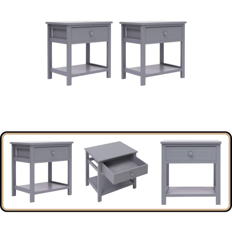 Tables de chevet 2 pcs Gris 40x29x42 cm Bois de Paulownia - Table De Chevet - Table Nuit - Meuble De Chambre - Meubles Design - Commode